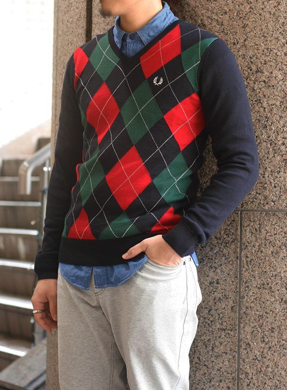 FRED PERRY フレッドペリー アーガイル V-Neck Sweater(K1327) を通販 
