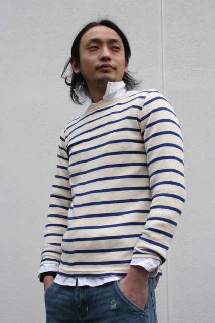 【Traditional Weather Wear】 コットンニットボーダーバスクシャツ - paper