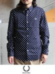 画像1: 【FRED PERRY】ドットプリントシャツ NVY (1)