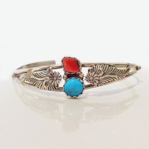 画像: 【INDIAN JEWELRY】 NAVAJO  ナバホ族 ターコイズ&コーラル バングル