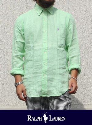 画像: 【RALPH LAUREN】B.Dリネンシャツ LIME GREEN