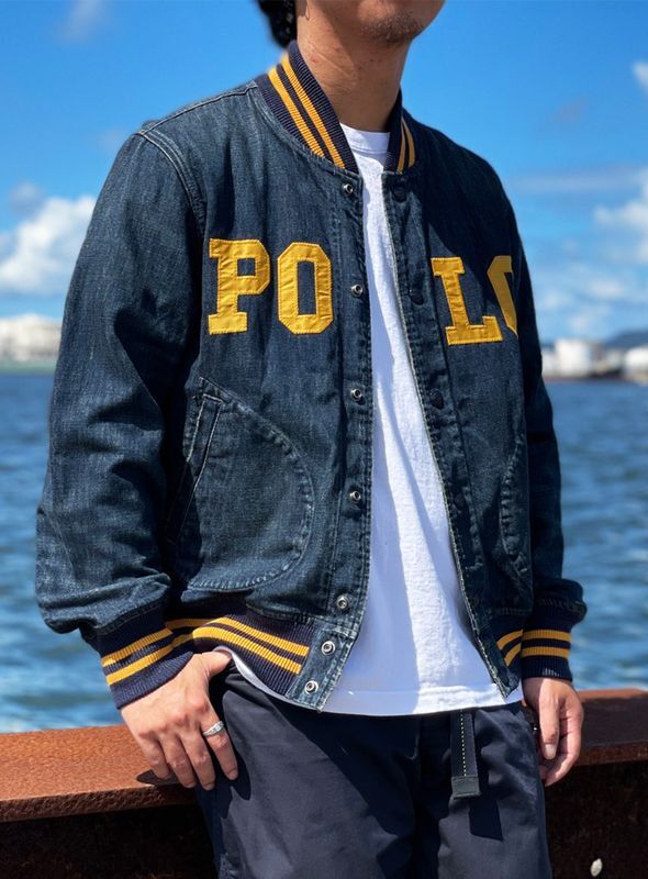 Denim baseball jacket hot sale