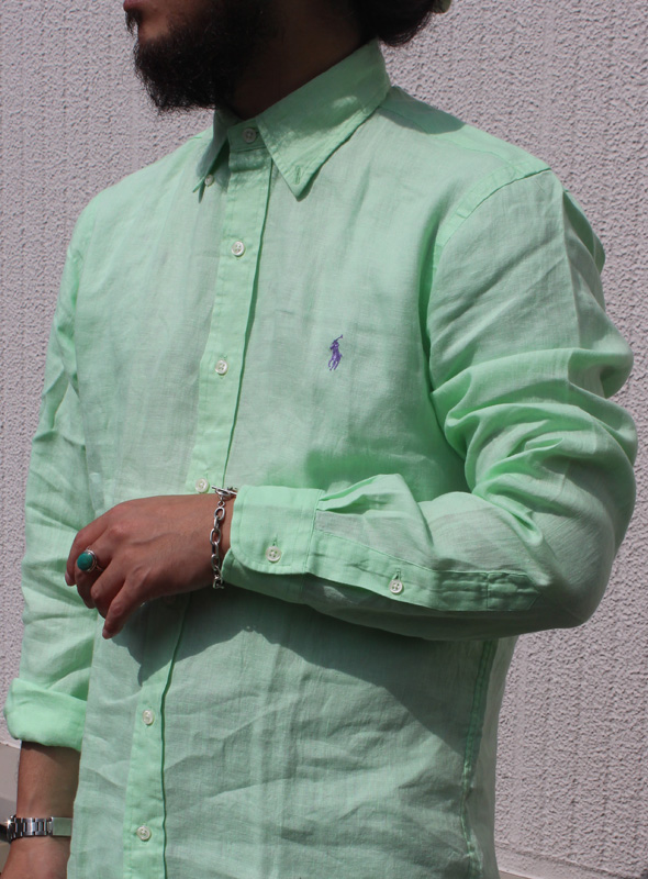 画像: 【RALPH LAUREN】B.Dリネンシャツ LIME GREEN